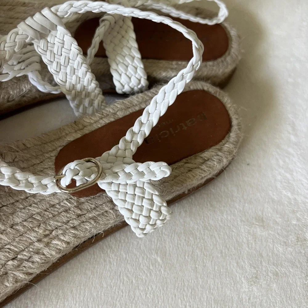 Patricia Green Espadrille Sandals White Woven Flats Cute Summer Size 7